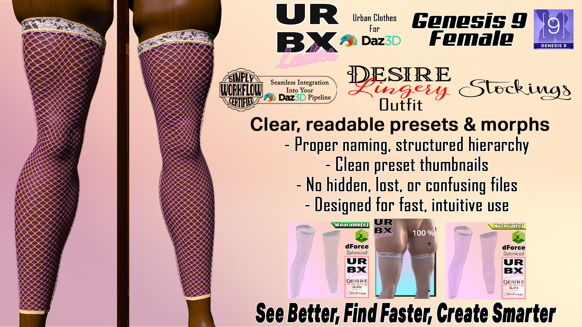 URBX Ladies-G8F/G9F-Desire Lingery Outfit-Stockings dForce Daz Content