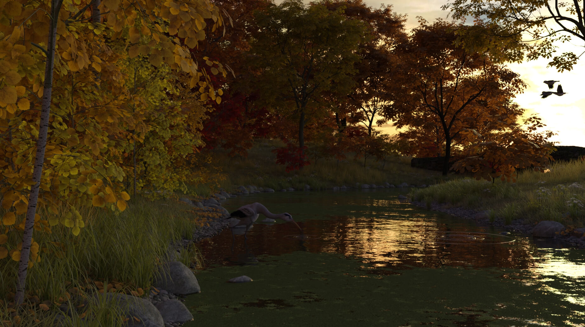 Bend in the Creek 3D Render, Digital Artwork by westcala1c