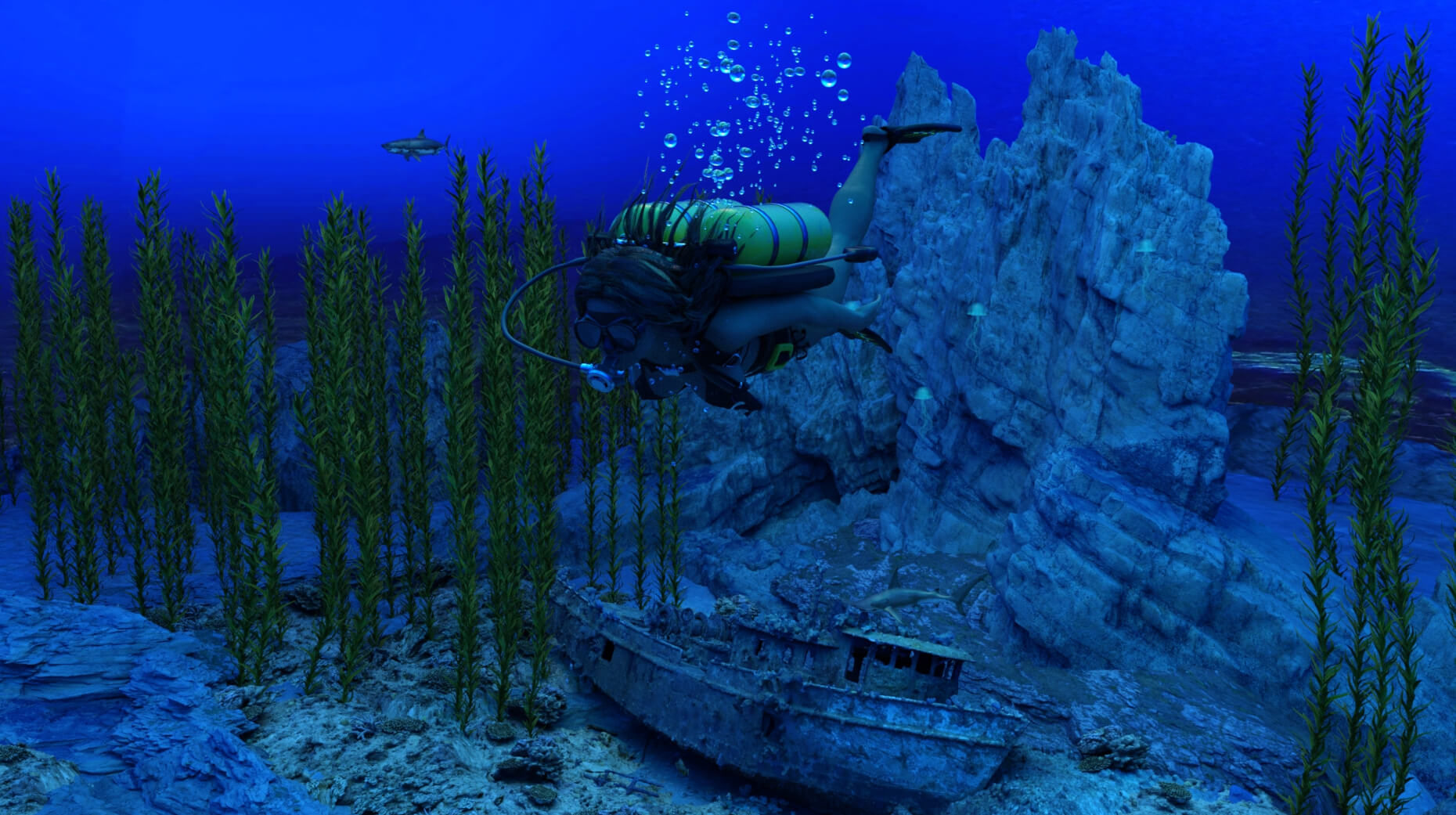 Diving the Wreck 3D Render, Digital Artwork by westcala1c
