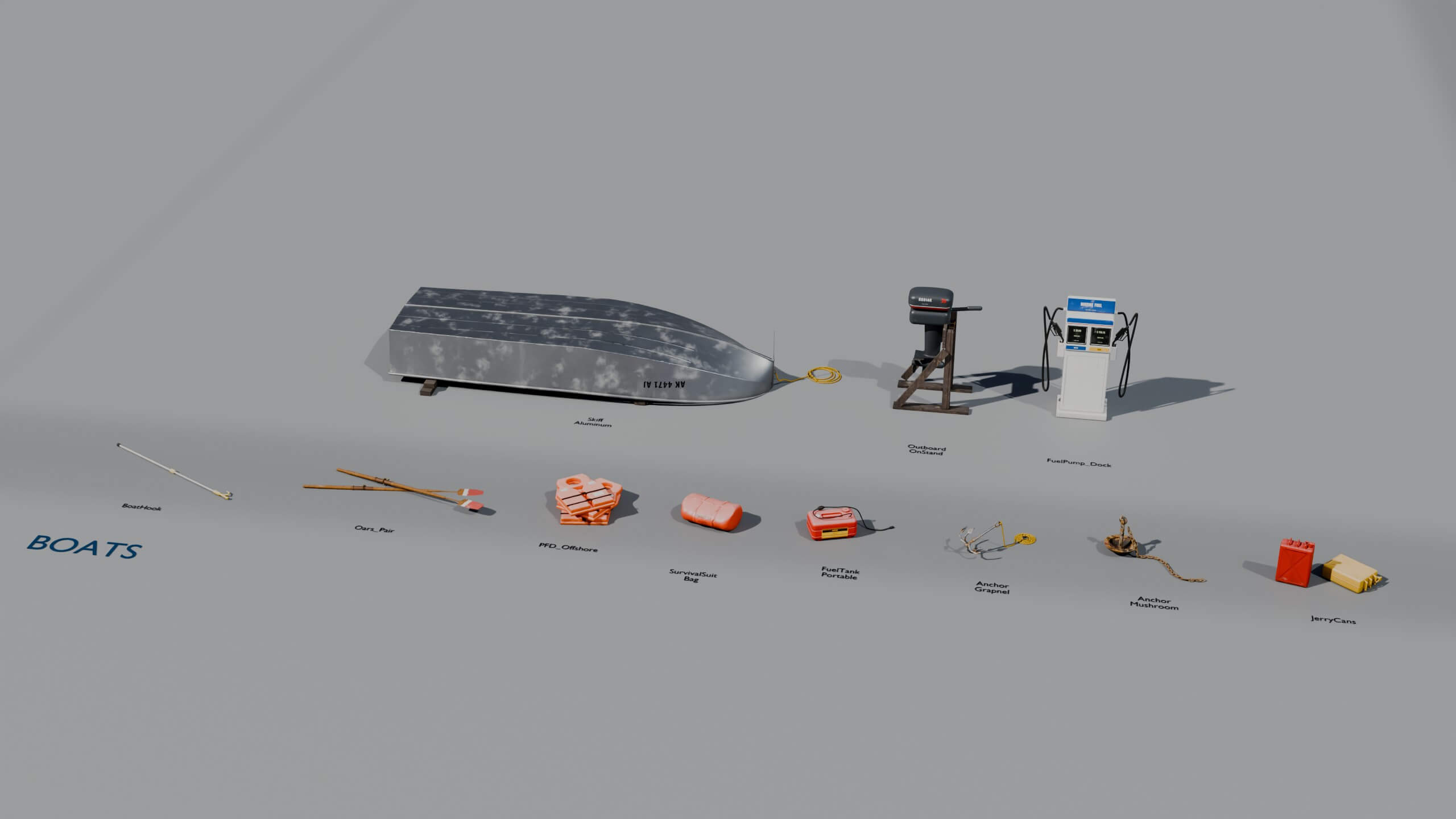 Fishing Harbor and Dock Props 3D Model