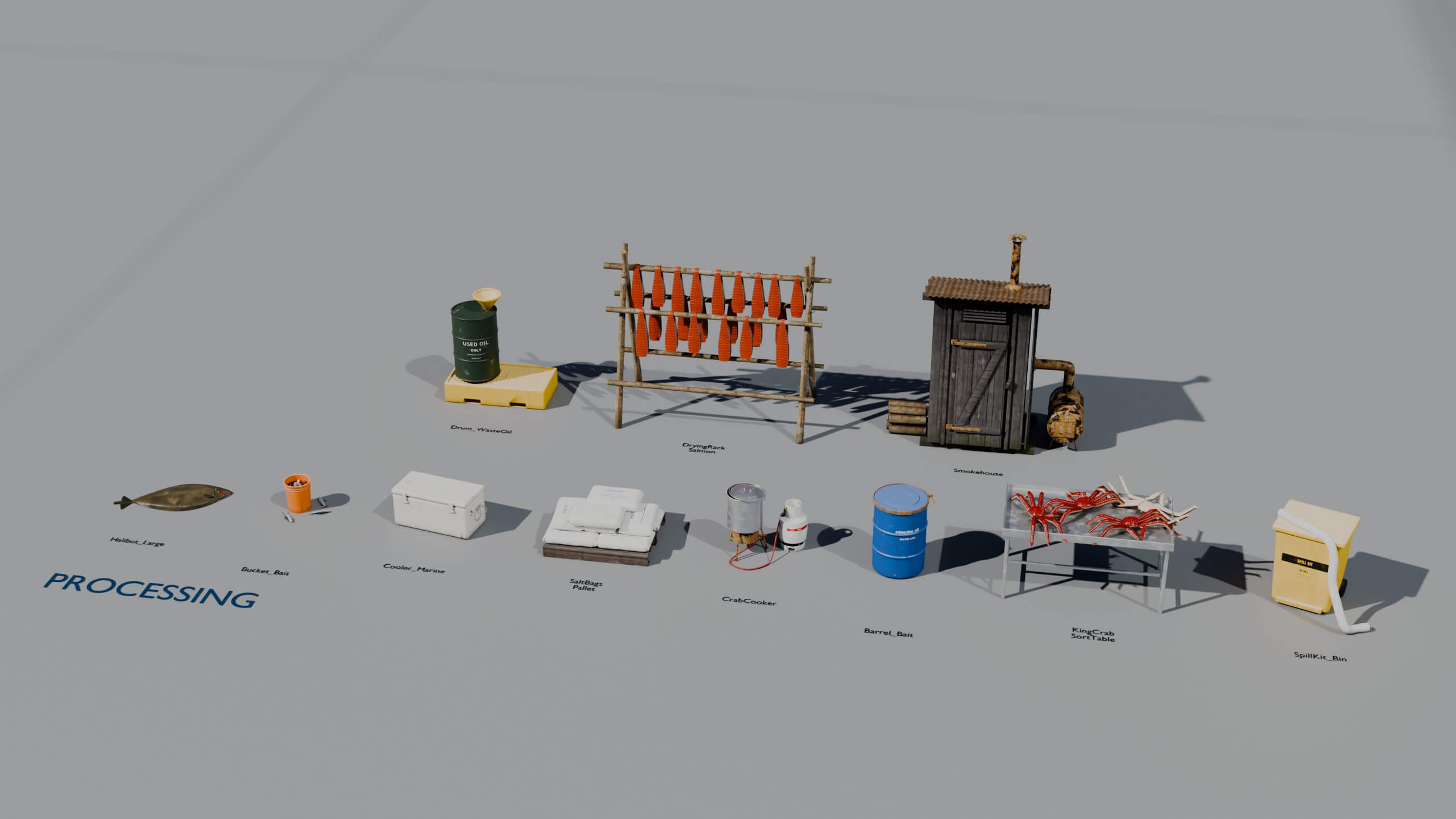 Fishing Harbor and Dock Props 3D Model