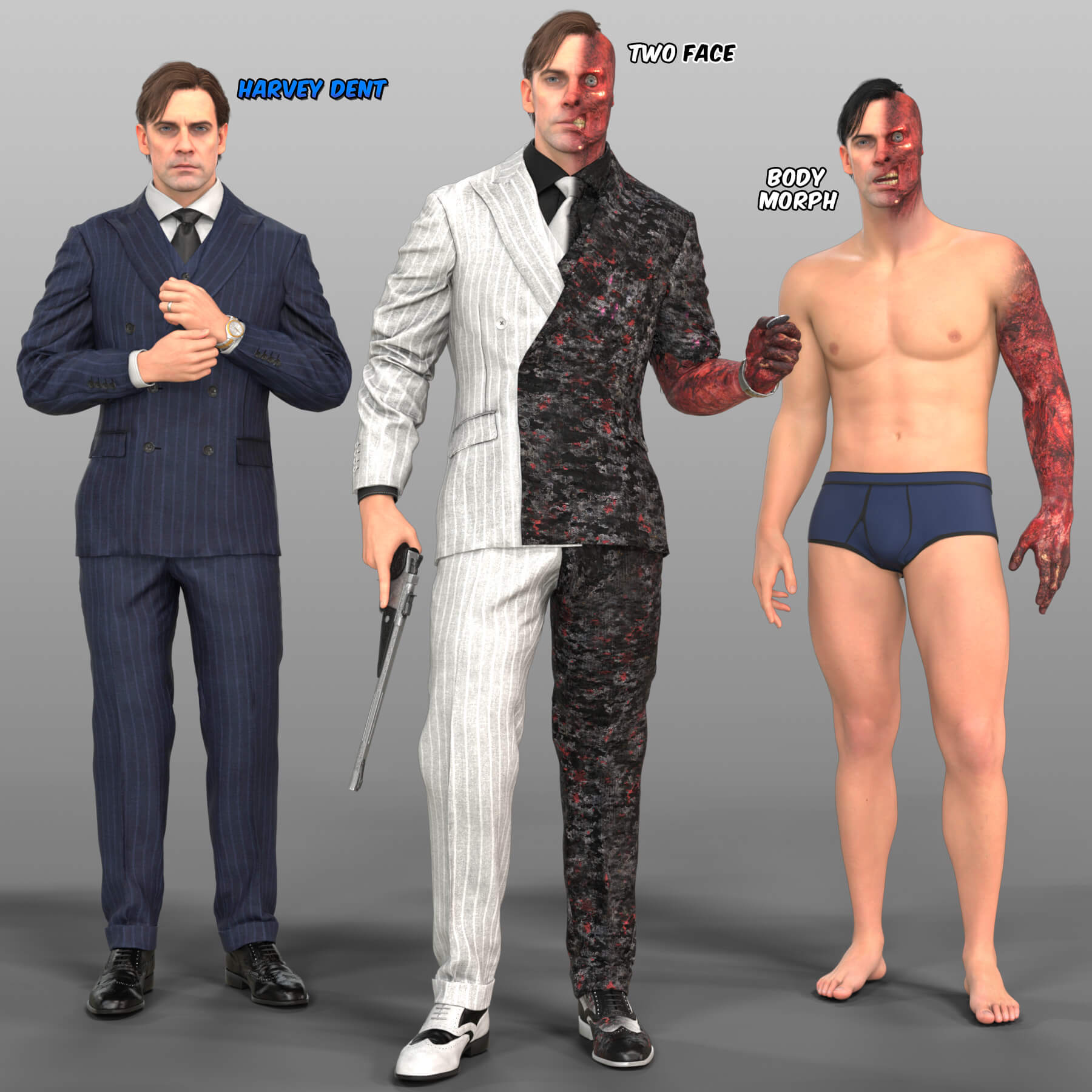 Two Face &amp Harvey Dent for Genesis 9  Props Daz Content