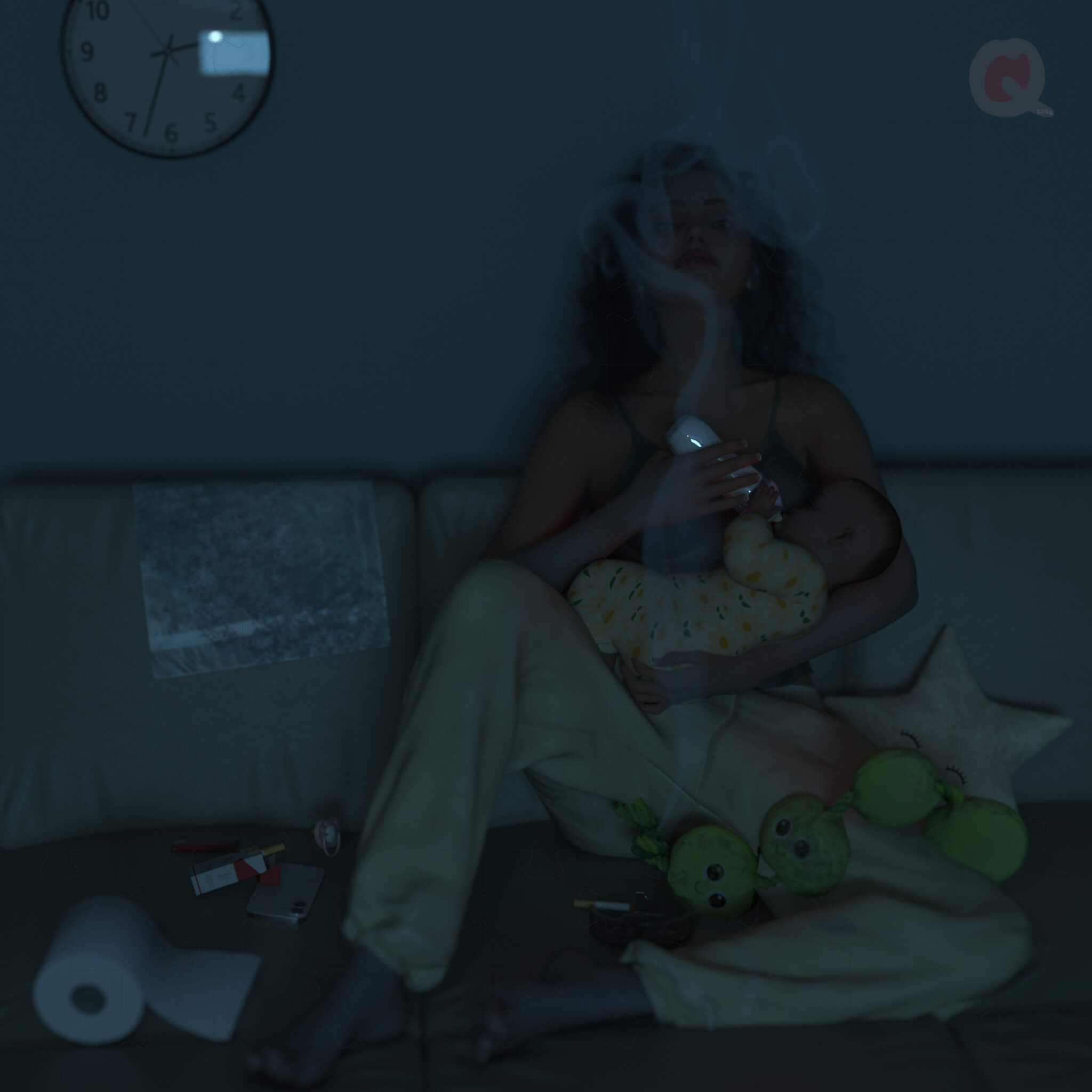 Full Time Job 3D Render, Digital Artwork by Wollle