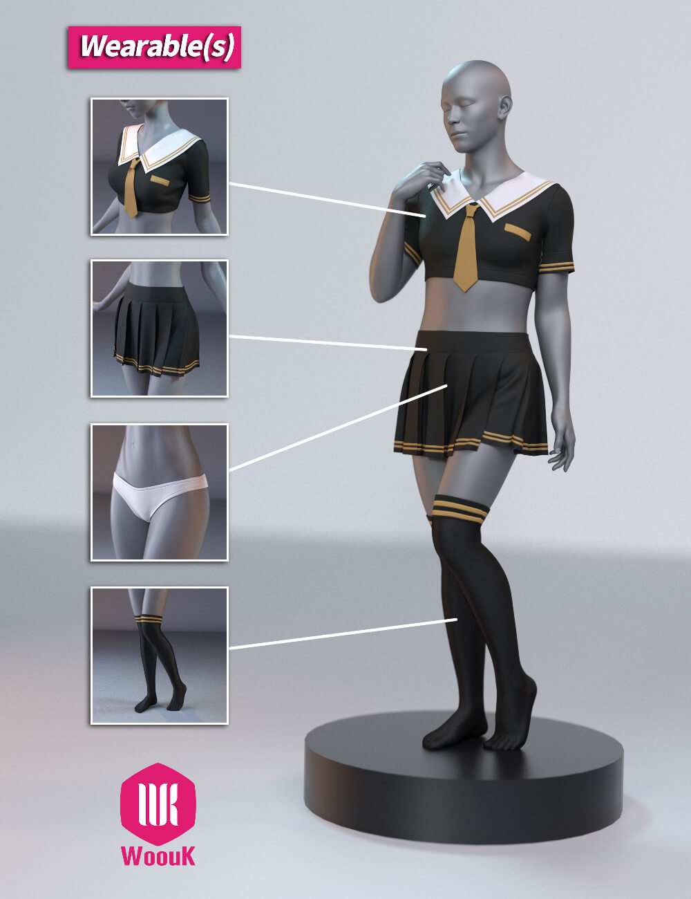 dForce WUK JK Style Uniform for Genesis 9 8 and 8.1 Female Daz Content