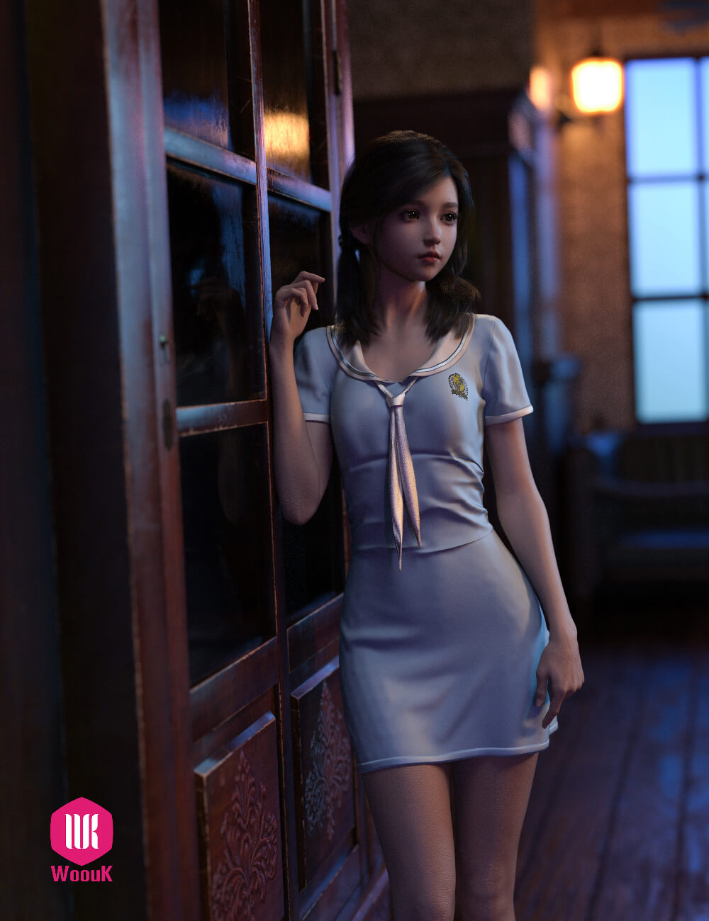 WUK Short Sleeve Bow Tie Dress DaiYue 3D Render, Digital Artwork by WoouK