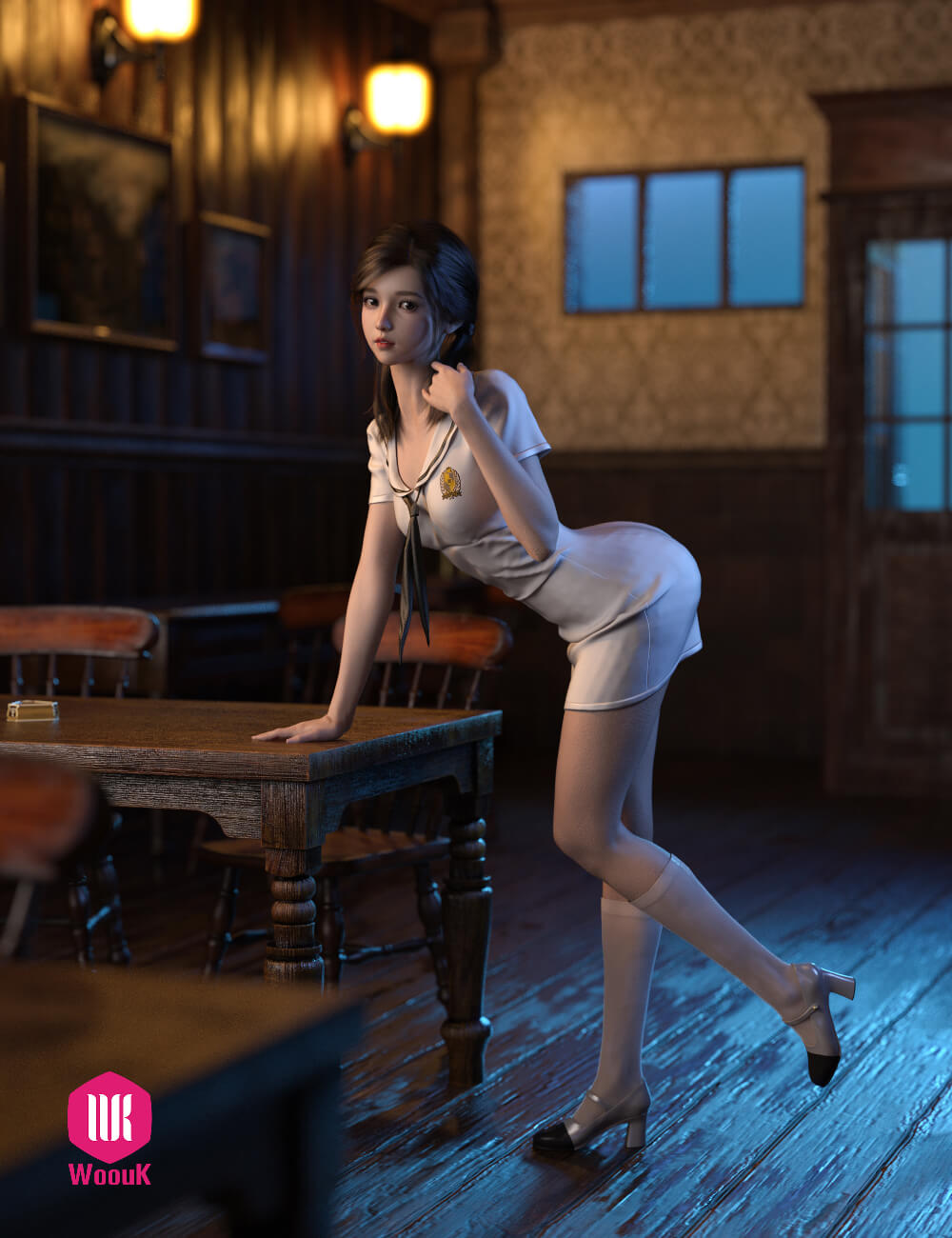 WUK Short Sleeve Bow Tie Dress DaiYue 3D Render, Digital Artwork by WoouK