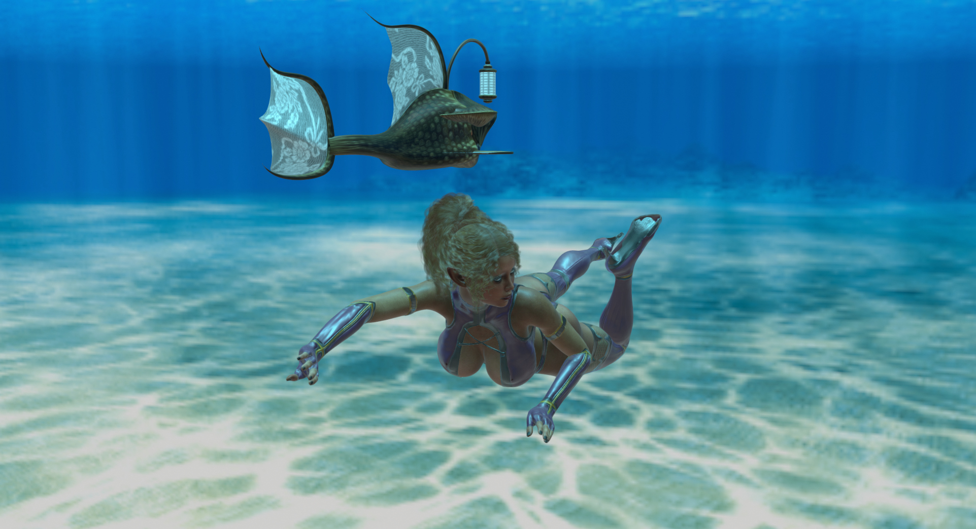 Vfox - Somine Swimming Around In a Fishy Manner - Animation 3D Render, Digital Artwork by xznvb6