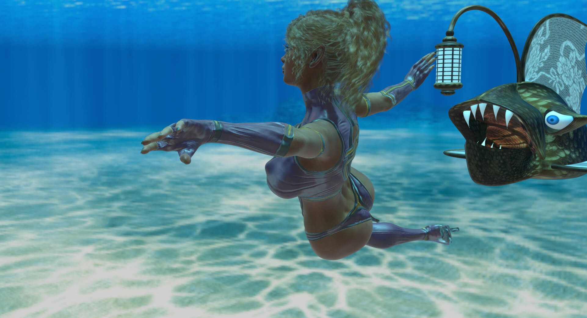 Vfox - Somine Swimming Around In a Fishy Manner - Animation 3D Render, Digital Artwork by xznvb6
