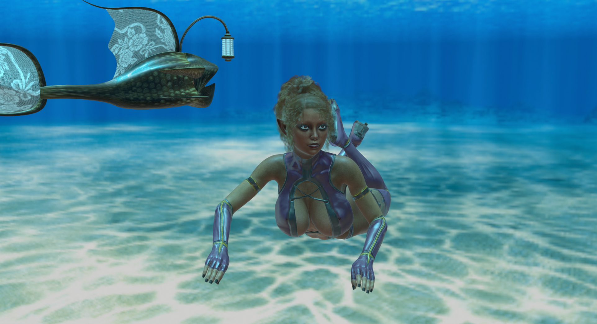 Vfox - Somine Swimming Around In a Fishy Manner - Animation 3D Render, Digital Artwork by xznvb6
