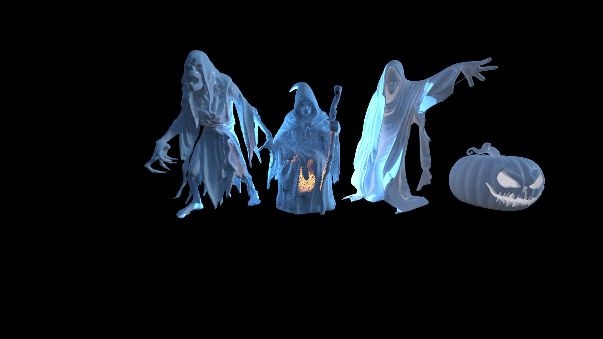 Halloween Cemetery Scene 3D Render, Digital Artwork by Yemil