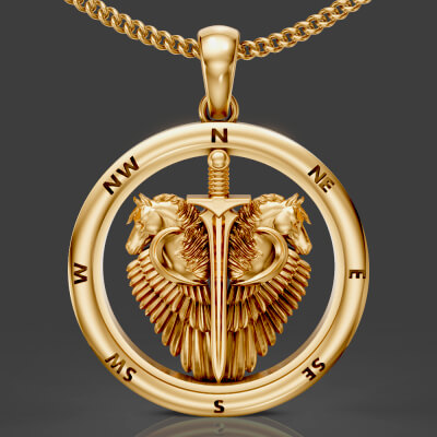 SWORD HORSE COMPASS PENDANT