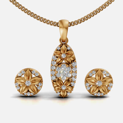 Flower Pendant and Earrings