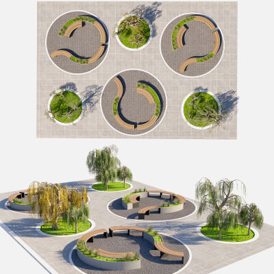 Urban Park Plaza Modular Environment Kit with Weeping Willow